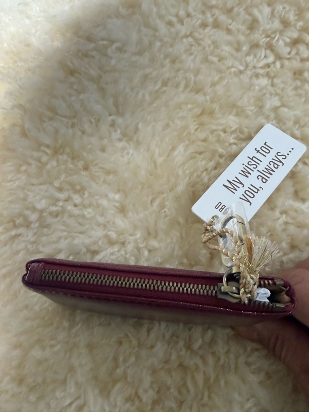 HOBO Burgundy Leather Zip Key Pouch with Gold Logo - Picture 5 of 10